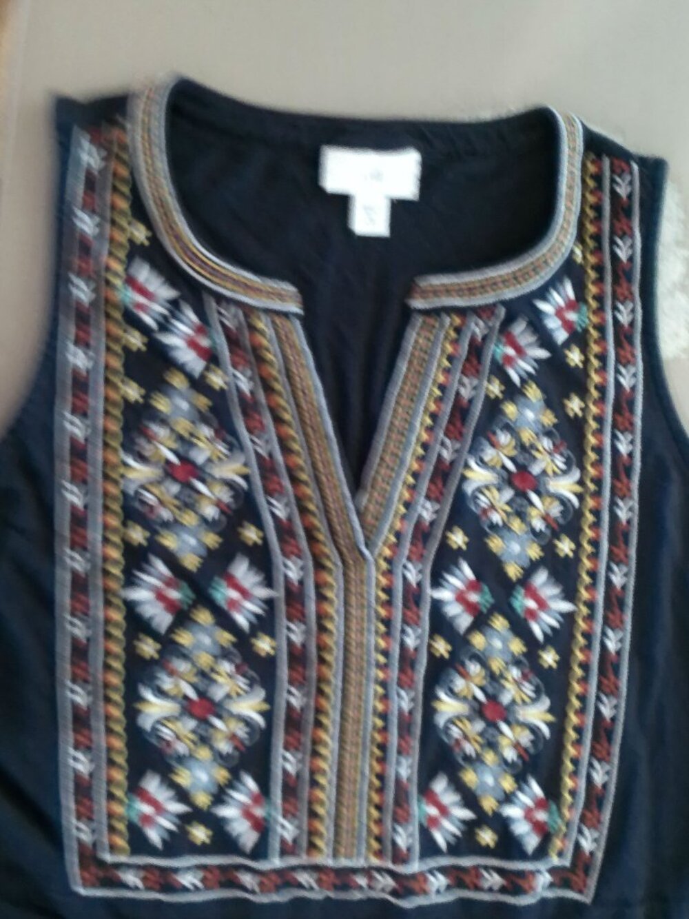 J. JILL Sleeveless Scoop w/V-Neck Navy Blue w/Embroidery Blouse NWOT XS - Picture 9 of 9